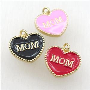 copper heart MOM pendant with enameling, mix, gold plated, approx 17-20mm [FN21159]