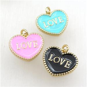 copper heart LOVE pendant with enameling, mix, gold plated, approx 17-20mm [FN21161]