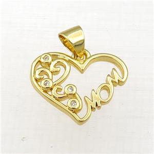copper heart MOM pendant paved zircon, gold plated, approx 14-17mm [FN21167]