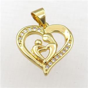 copper heart mama pendant paved zircon, gold plated, approx 16mm [FN21168]
