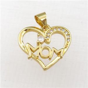 copper heart MOM pendant paved zircon, gold plated, approx 15-17mm [FN21170]
