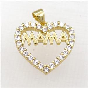 copper heart MAMA pendant paved zircon, gold plated, approx 19-21mm [FN21171]