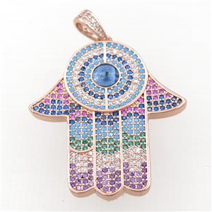 copper hamsahand pendant pave zircon, rose gold, approx 32-35mm [FN21174]