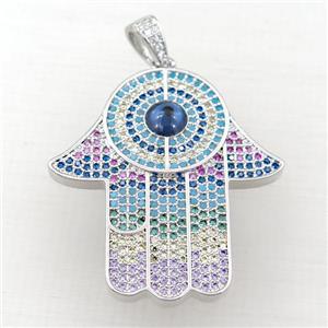 copper hamsahand pendant pave zircon, platinum plated, approx 32-35mm [FN21175]