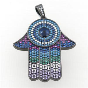 copper hamsahand pendant pave zircon, black plated, approx 32-35mm [FN21176]