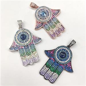 copper hamsahand pendant pave zircon, mixed, approx 32-35mm [FN21177]