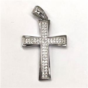 copper cross pendant pave zircon, platinum plated, approx 20-27mm [FN21180]