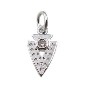 copper arrowhead pendant pave zircon, platinum plated, approx 7-10mm [FN21183]