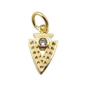 copper arrowhead pendant pave zircon, gold plated, approx 7-10mm [FN21184]