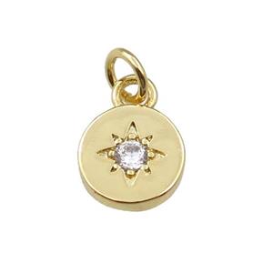 copper circle pendant pave zircon with northstar, gold plated, approx 8mm dia [FN21186]