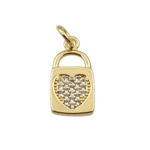 copper lock pendant pave zircon with heart, gold plated, approx 8-12mm [FN21189]