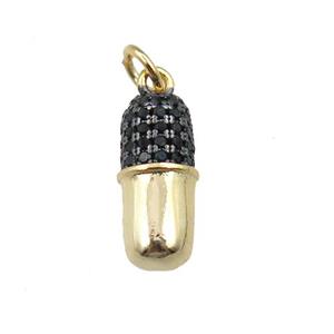 copper pill charm pendant pave zircon, gold plated, approx 6-13.5mm [FN21193]