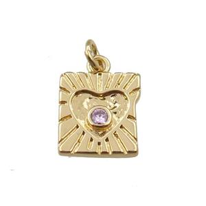 copper square pendant pave zircon, gold plated, approx 11mm [FN21196]