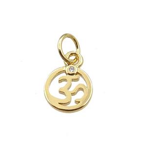 copper circle pendant pave zircon, gold plated, approx 8mm dia [FN21199]
