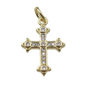 copper cross pendant pave zircon, gold plated, approx 11-14mm [FN21202]
