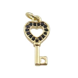 copper key pendant pave zircon, gold plated, approx 8-13.5mm [FN21206]