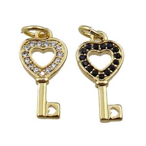 copper key pendant pave zircon, mix, gold plated, approx 8-13.5mm [FN21207]