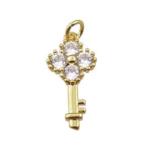 copper key pendant pave zircon, gold plated, approx 9.5-20mm [FN21208]