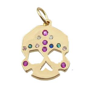 copper skull pendant pave zircon, gold plated, approx 14-18mm [FN21209]