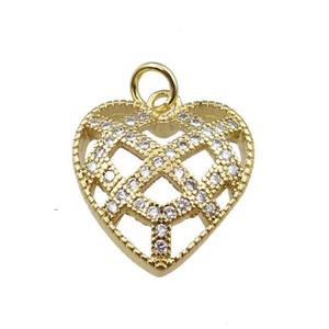 copper heart pendant pave zircon, gold plated, approx 15mm [FN21210]