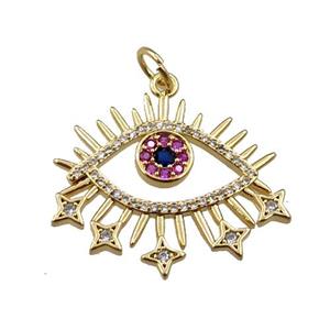 copper eye pendant pave zircon, gold plated, approx 22-28mm [FN21211]