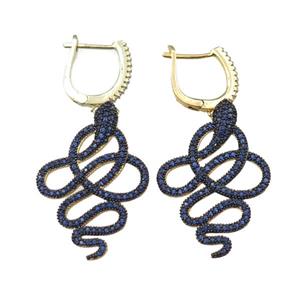 copper Latchback Earrings pave zircon with snake, gold plated, approx 24-35mm, 16-18mm [FN21227]