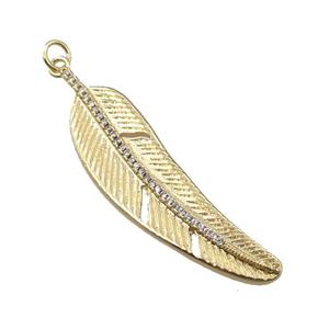 copper leaf pendant pave zircon, gold plated, approx 12-46mm [FN21228]