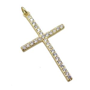 copper cross pendant pave zircon, gold plated, approx 21-35mm [FN21229]