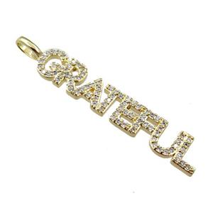 copper GRATEFUL pendant pave zircon, gold plated, approx 7-42mm [FN21235]
