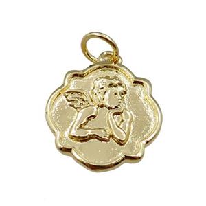 Angel Medallion coin pendant, gold plated, approx 15mm dia [FN21255]