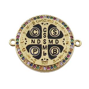 copper anglican cross connector pave zircon, circle, gold plated, approx 22mm dia [FN21258]