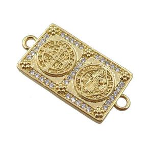 copper Saint Religious connector pave zircon, rectangle, gold plated, approx 16-26mm [FN21262]