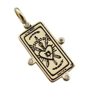 copper tarot card pendant, three sword, gold plated, approx 16-27mm [FN21274]