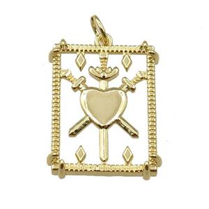 copper rectangle pendant, three sword, gold plated, approx 17-22mm [FN21281]