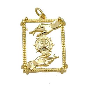 copper rectangle pendant, hand eye, gold plated, approx 17-22mm [FN21282]