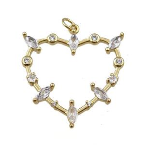 copper heart pendant pave zircon, gold plated, approx 28mm [FN21284]