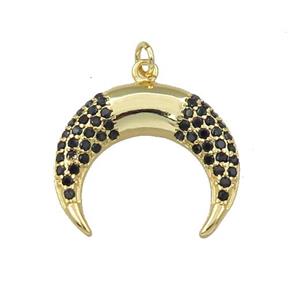 copper crescent moon pendant pave zircon, gold plated, approx 20-23mm [FN21286]