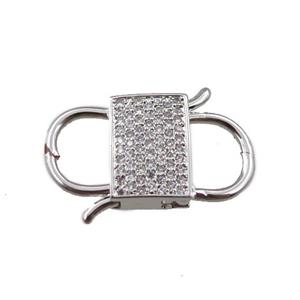 copper clasp pave zircon, platinum plated, approx 16-25mm [FN21287]