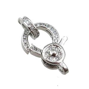 copper lobster clasp pave zircon, platinum plated, approx 12-20mm, 7mm dia [FN21290]