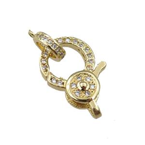 copper lobster clasp pave zircon, gold plated, approx 12-20mm, 7mm dia [FN21291]