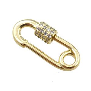 copper carabiner clasp pave zircon, gold plated, approx 12-21mm [FN21294]