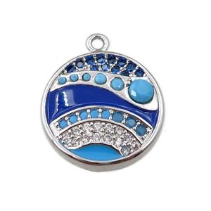 copper circle pendant pave zircon, wave, platinum plated, approx 15mm dia [FN21308]