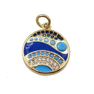 copper circle pendant pave zircon, wave, gold plated, approx 15mm dia [FN21309]