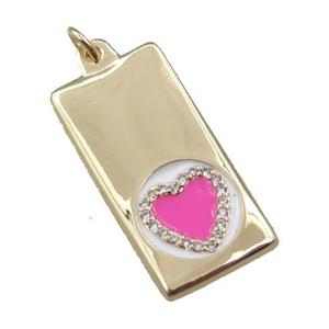 copper rectangle pendant pave zircon, heart, gold plated, approx 12.5-25mm [FN21317]