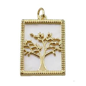 copper Frame pendant with tree of lefe, gold plated, approx 16-20mm [FN21320]