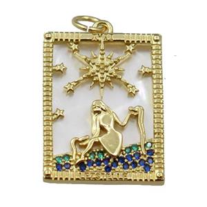copper Frame pendant pave zircon with enchantress, gold plated, approx 16-20mm [FN21326]