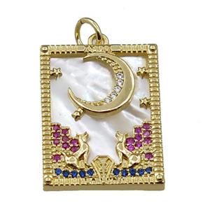 copper Frame pendant paved zircon with moon, gold plated, approx 16-20mm [FN21327]