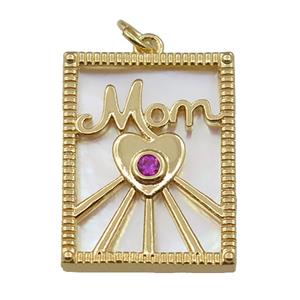 copper Frame pendant with heart MOM, gold plated, approx 16-20mm [FN21328]