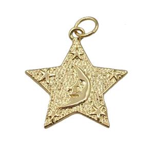 copper star pendant pave zircon, moon, gold plated, approx 24mm [FN21336]