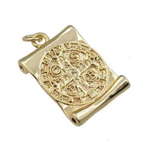 copper book pendant, anglican cross, gold plated, approx 15-20mm [FN21337]
